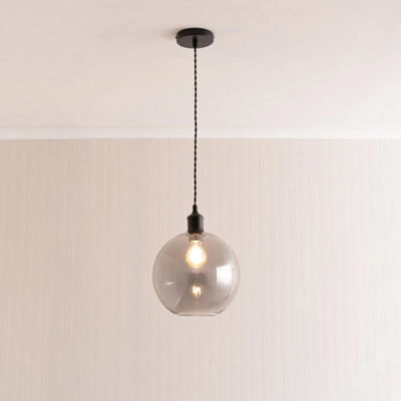Image of Valuelights Bellamy Smoked Glass Globe Matte Black Single Ceiling Pendant Light With Bulb