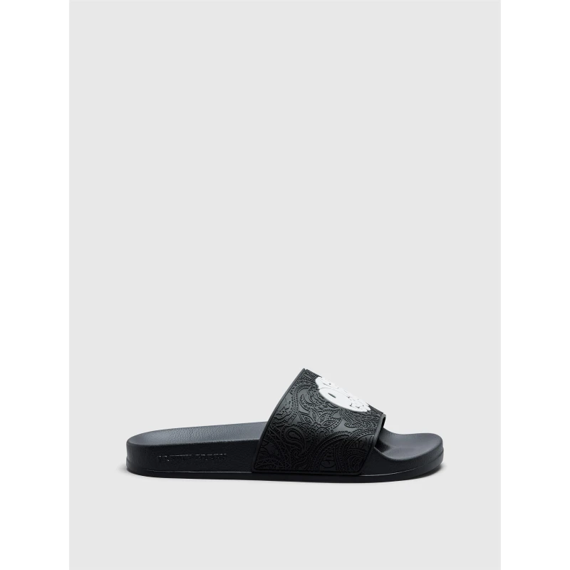 Image of Pretty Green Mens PG Okala Embossed Pool Sliders Black/White male 6 (39)