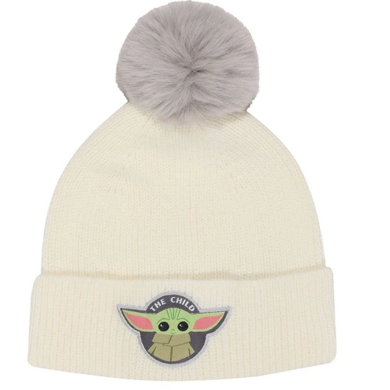 Image of Star Wars Mens The Child Badge Pom Pom Beanie in Cream Cream Male One Size