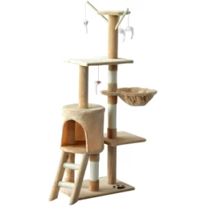 Image of PawHut Cat Tree House, 131H cm-Beige