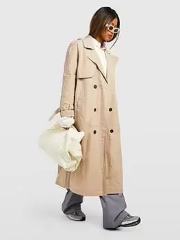 Image of Boohoo Belted Trench Coat - Stone, Cream, Size 16, Women