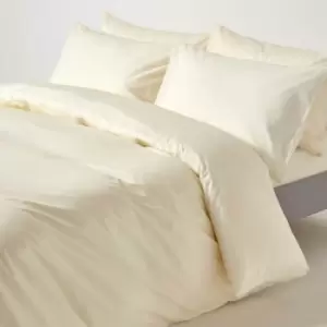 Image of Cream Egyptian Cotton Duvet Cover Set 200 Thread Count, Single - Cream - Cream - Homescapes