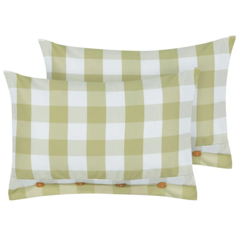 Image of Beliani Set Of 2 Decorative Cushions Tamnine 40 X 60 Cm Light Green Checked