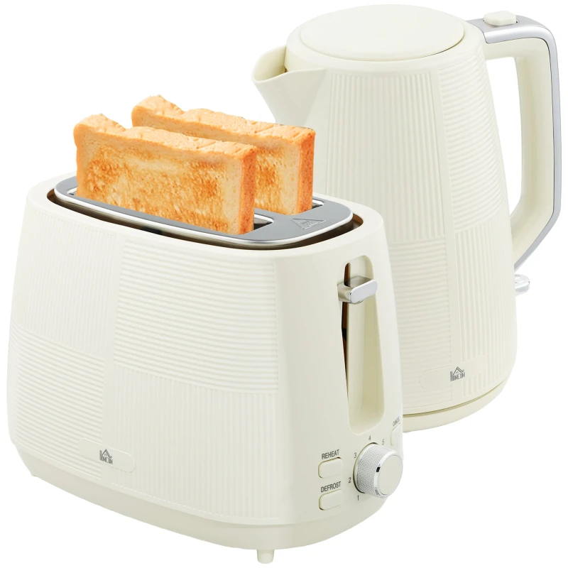 Image of HOMCOM 1.7L Fast Boil Electric Kettle and 2 Slice Water Toaster Set Cream
