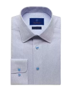 Image of David Donahue Cotton Non Iron Micro Dash Trim Fit Dress Shirt