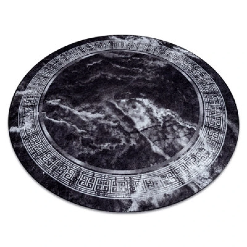Image of RugsX Miro 51199.807 Circle Washing Carpet Marble, Greek Anti Slip - Black / Circle 80 Cm
