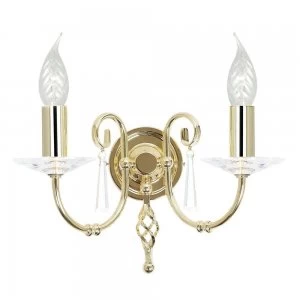 Image of 2 Light Indoor Candle Wall Light Polished Brass, E14