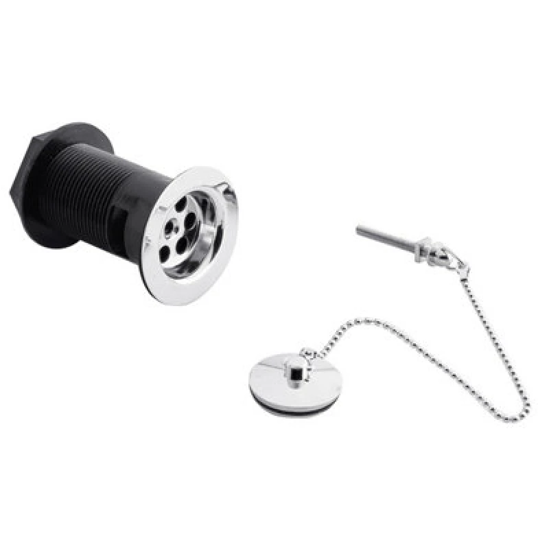 Image of Balterley Ceramic Accessories Basin Waste with Brass Plug Brass Chain Chrome Silver