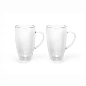 Image of Double Wall Glass Mug for Coffee or Tea Small 295ml with Handle in A Set of 2