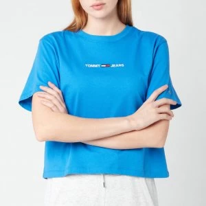 Image of Tommy Jeans Womens TJW Bxy Crop Linear Logo T-Shirt - Gulf Coast Blue - S