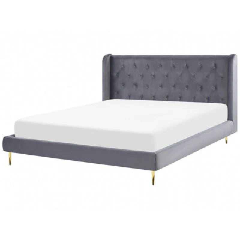 Image of Beliani Bed Velvet Forbach 180 X 200 Cm (Eu Super King) Grey
