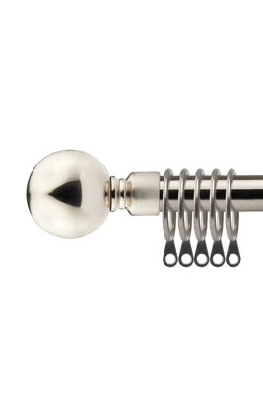 Image of 16-19mm Sphere Extendable Metal Curtain Pole Set Brushed Silver 160-300Cm