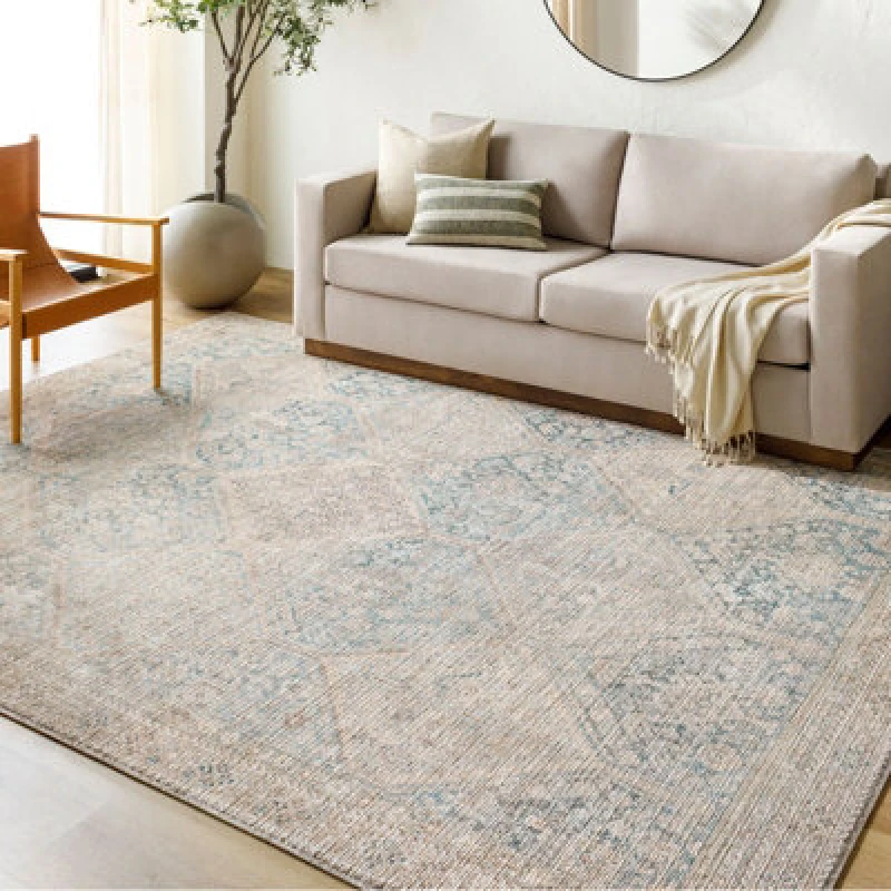 Image of Becki Owens X Livabliss Vintage Oriental Boho Light Beige/emerald Marlene Area Rug 157 X 213cm - Easy Care, Ideal For Living Room