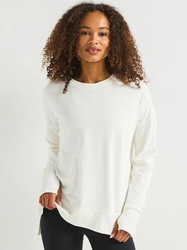 Image of Sweaty Betty Womens Training After Class Longline Sweatshirt - White Size L, Women White WD8EC Female L