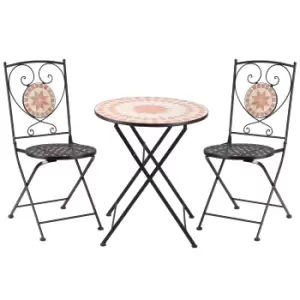 Image of Outsunny 3 Piece Mosaic Bistro Set, 2 Folding Chairs & 1 Round Table Outdoor Furniture for Outdoor, Balcony, Poolside, Yellow