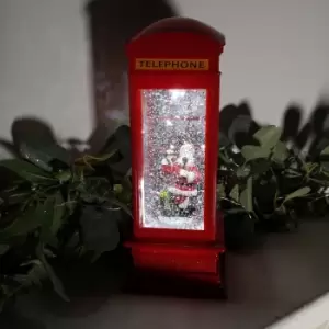 Image of 27cm Premier Christmas Water Spinner of Red Telephone Box Design with Santa Dual Powered