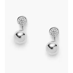 Image of Fossil Womens Pav Ball Stainless Steel Ear Jackets - Silver