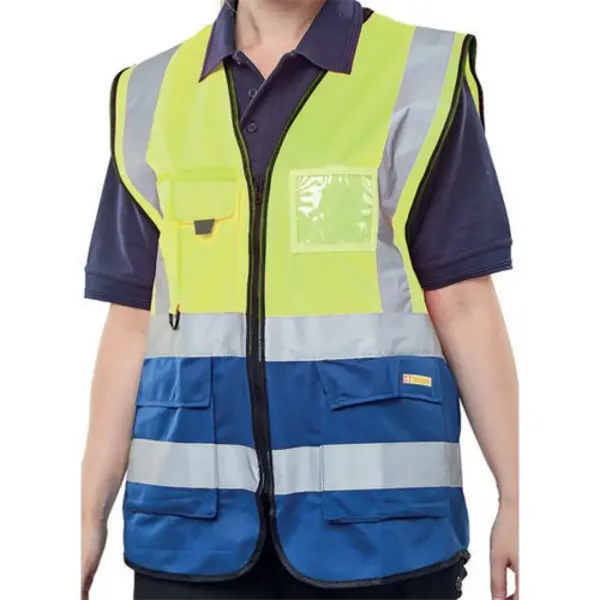 Image of Beeswift Beeswift High Visibility Two Tone Executive Waistcoat Saturn Yellow/Navy Blue S HVWCTTSYNS