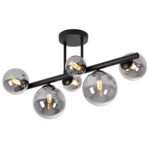 Image of Luminosa Marshall Semi Flush Ceiling Lamp, 6 Light G9, Satin Black, Smoke Plated Glass