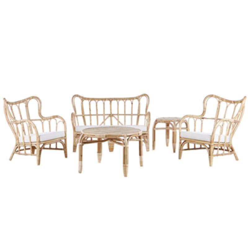 Image of Beliani Garden Lounge Set With Table 4 Seater Brindisi Rattan Natural