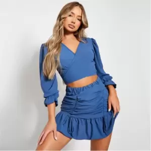 Image of I Saw It First Ruched Frill Mini Skirt Co-Ord - Blue