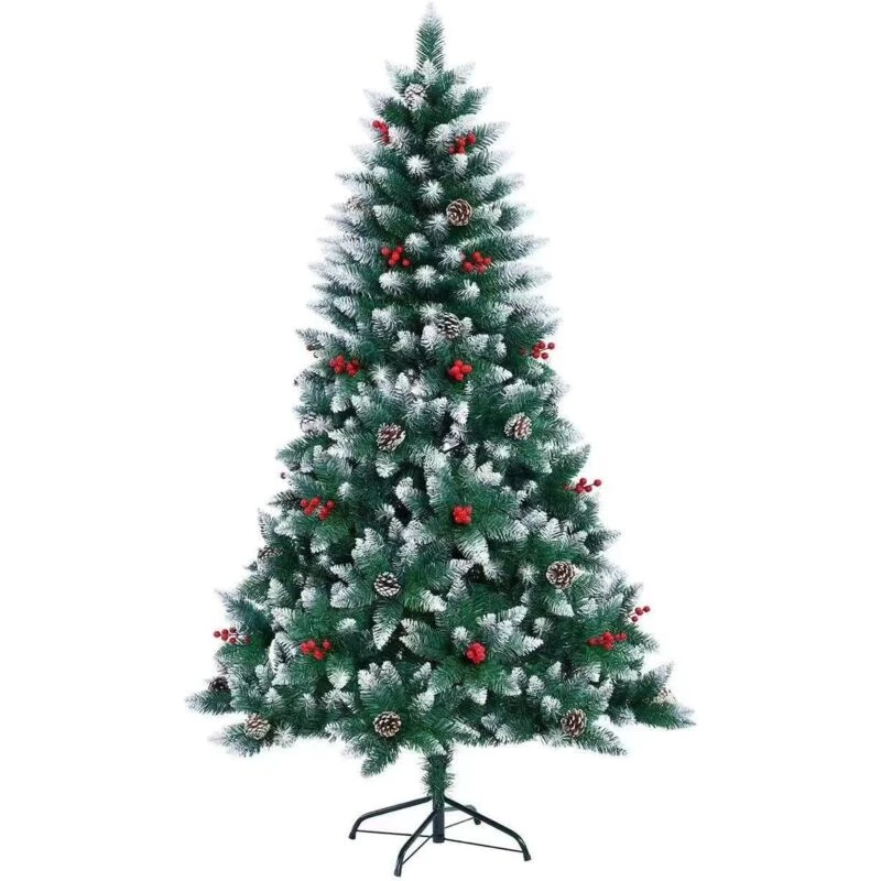 Image of Shatchi 7ft Balmoral Fir Christmas Tree with 1014 Tips - Flocked Tips, Berries and Pine Cones Decoration Green