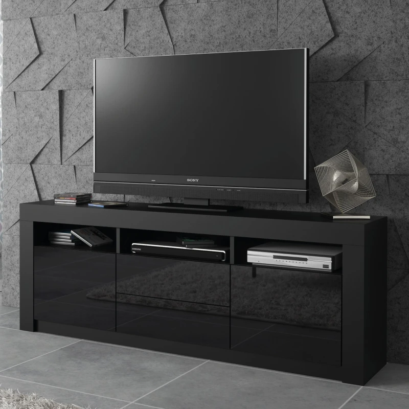 Image of Creative Furniture Creative Furniture TV Unit 160cm Modern - Black with High Gloss Doors Black One Size Unisex 5061075249959