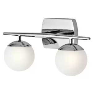 Image of IP44 Twin Wall Light Satin Etched Cased Opal Globes Polished Chrome LED G9 3.5W