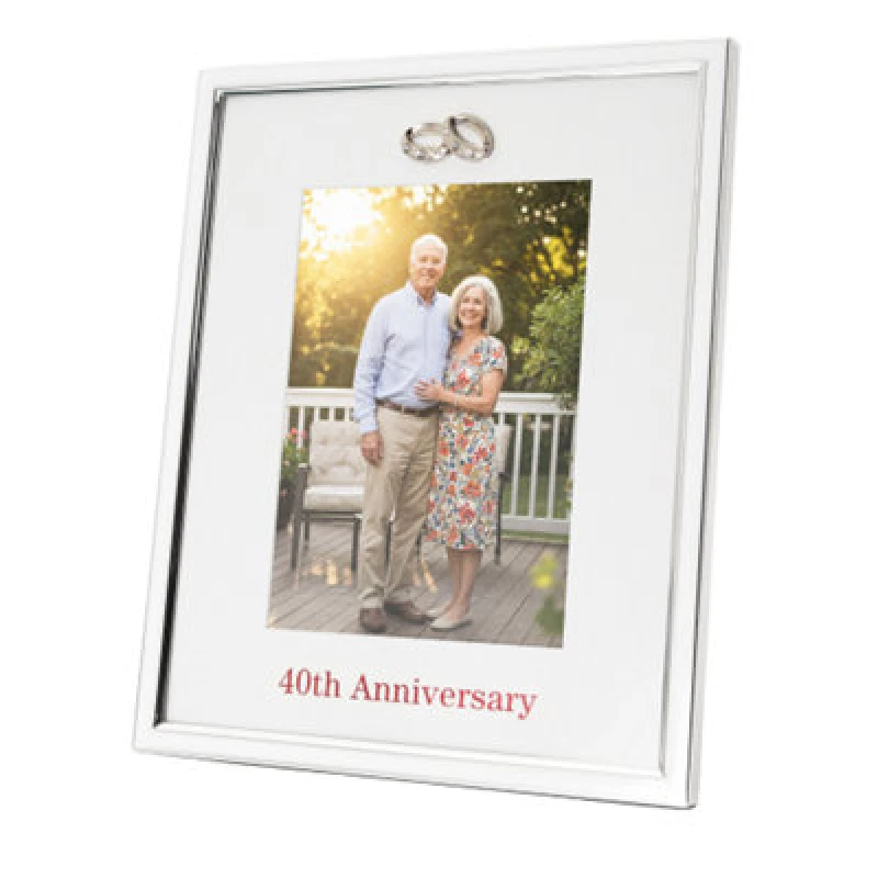 Image of Happy Homewares 40Th Anniversary 5X7 Silver Frame With Diamante Rings