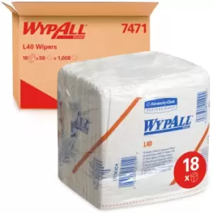 Image of WypAll, 7471, L40 Folded Wipers, 1 ply, white, 18 packs x 56 sheets