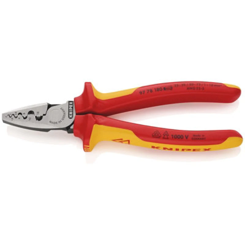 Image of Knipex 97 78 180 Sb Vde Insulated Crimping Pliers For End Sleeves, 180 mm 26914
