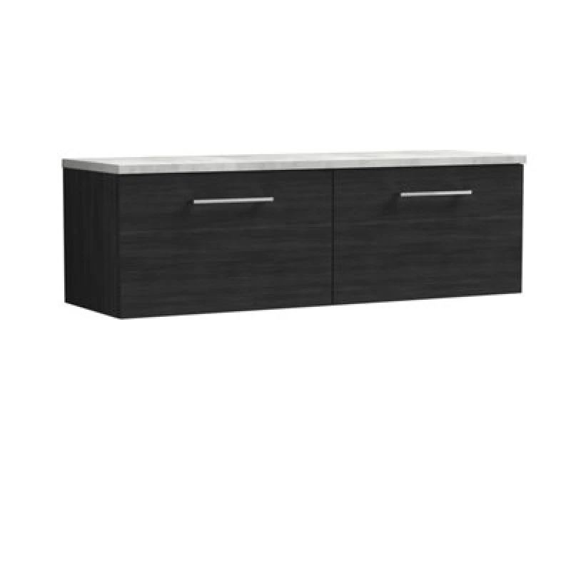 Image of Nuie Arno Wall Hung 2-Drawer Vanity Unit With Laminate Worktop In Bellato Grey, Sleek Counter Top Vanity Unit In Charcoal Black