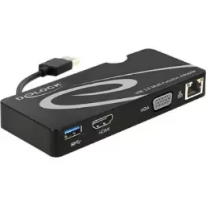 Image of Delock USB 3.0 Network adapter 1 GBit/s HDMI , VGA, USB 3.2 1st Gen (USB 3.0), LAN (10/100/1000 Mbps)