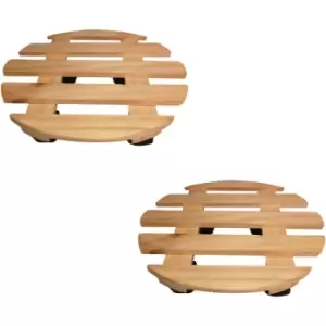 Image of Samuel Alexander - Pack of 2 28cm Round Wooden Garden Plant Pot Flower Trolley Stand on Wheels