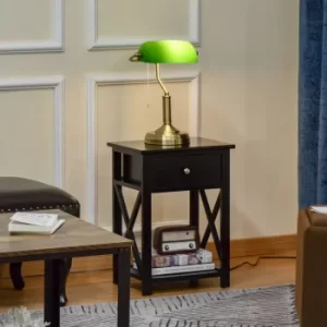 Image of HOMCOM Banker's Table Lamp Desk Lamp with Antique Bronze Base, Green Glass Shade and Pull Rope Switch for Home Office, Living Room,Dining Room