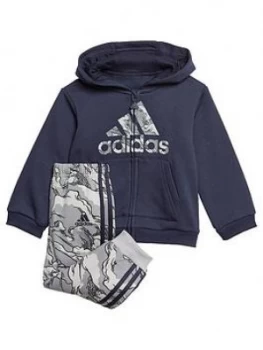 Image of Adidas Infants Logo Full Zip Fleece Hood And Joggers Set - Navy