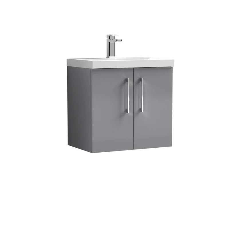 Image of Balterley Modern Bathroom 2 Soft Close Door Wall Hung Vanity Unit & Rectangular Mid-Edge Basin, Satin Grey, 600 mm in Grey Grey Unisex