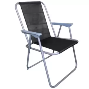 Image of 1 x Foldable Garden Chair Fixed position garden chair with grey frame and Black fabric
