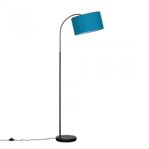 Image of Curva Floor Lamp in Black with Large French Blue Reni Shade