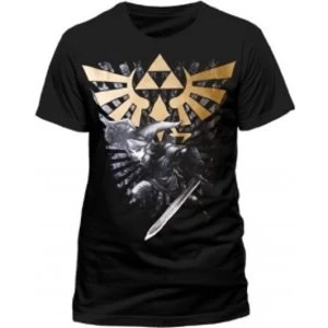 Image of Zelda Mens Gold Link Logo Small Black T-Shirt