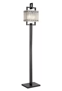 Image of Floor Lamp, 2 Light E27, Matt Black, Crystal Sand Glass