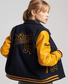 Image of Superdry Womens Vintage Mixed Varsity Bomber Navy / Indigo - Size: 16