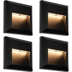 Image of 4 PACK Square IP65 Guide Light - Indirect 1.1W Warm White LED - Black ABS