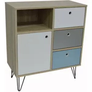 Image of Watsons - Open Sideboard with Three Drawers and Storage Cupboard - Oak - Oak / Black / Blue / White / Grey
