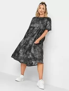 Image of Yours Grunge Aop Smock Midaxi Dress - Black, Size 22-24, Women
