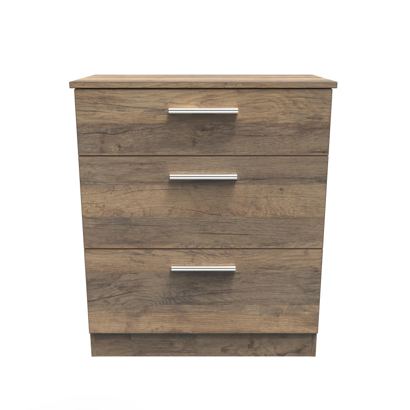 Image of Trent 3 Drawer Deep Chest In Vintage Oak (Ready Assembled)