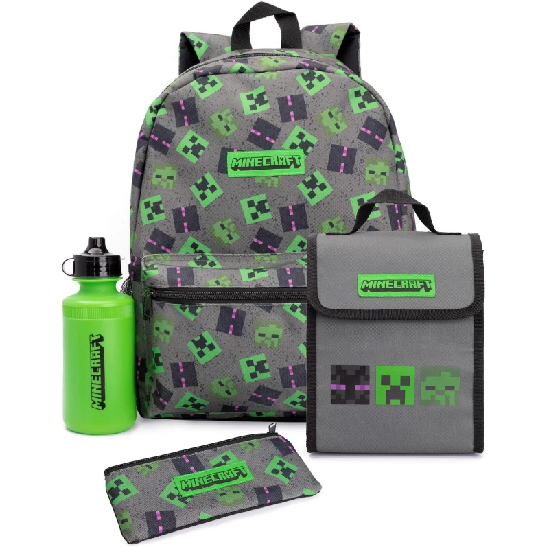 Image of Minecraft 4 Piece Backpack Set Grey