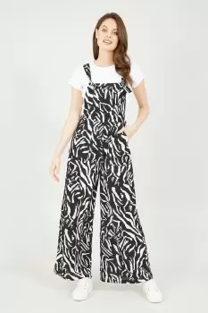Image of Black Zebra Print Dungarees