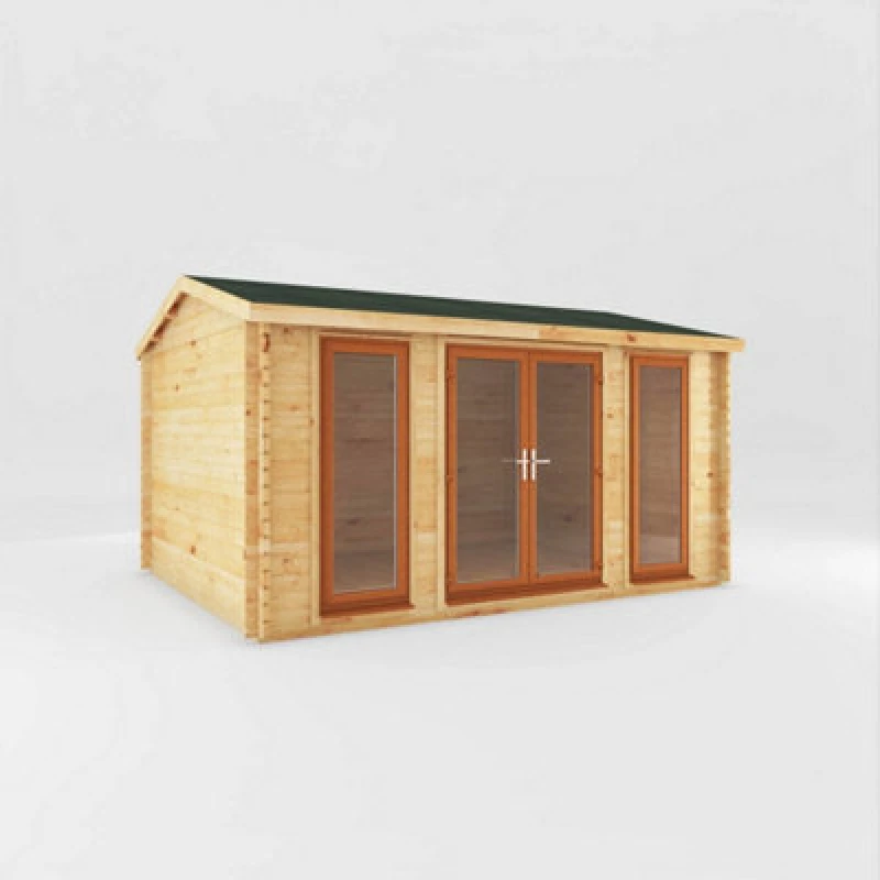 Image of Mercia 4.5 X 3.5 M Home Office Studio Log Cabin - 44mm - Oak Upvc Windows And Door - Wood/glass - L365.1 X W453.6 X H266.3 Cm