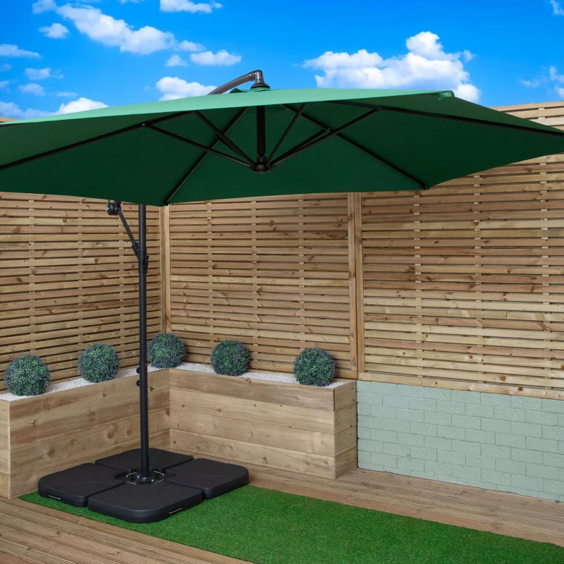 Image of 3m Cantilever Banana Garden Parasol in Green with Crank Handle and Parasol Base Weights Included